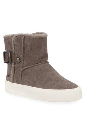 UGG Women’s Grey Suede Aika High-Top Buckle Boot Wool Sherpa Sneakers Sz 11